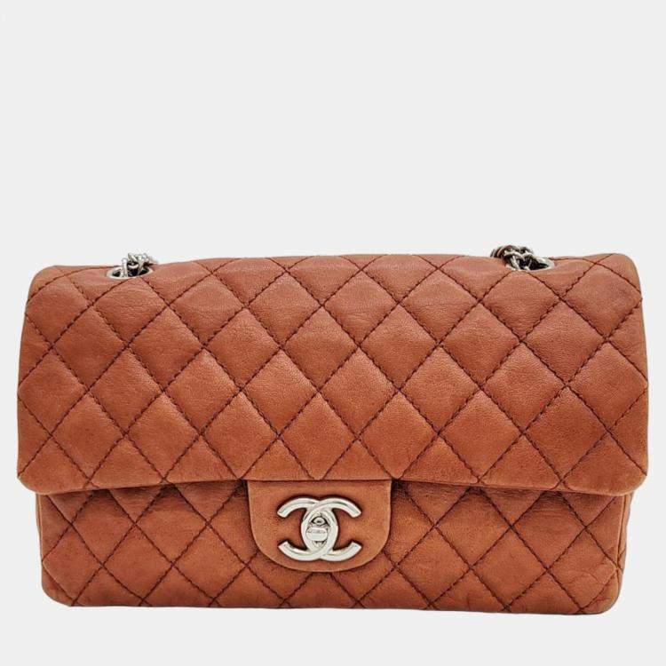 Chanel Orange Fabric Stitch Medium Double Flap Bag Chanel TLC