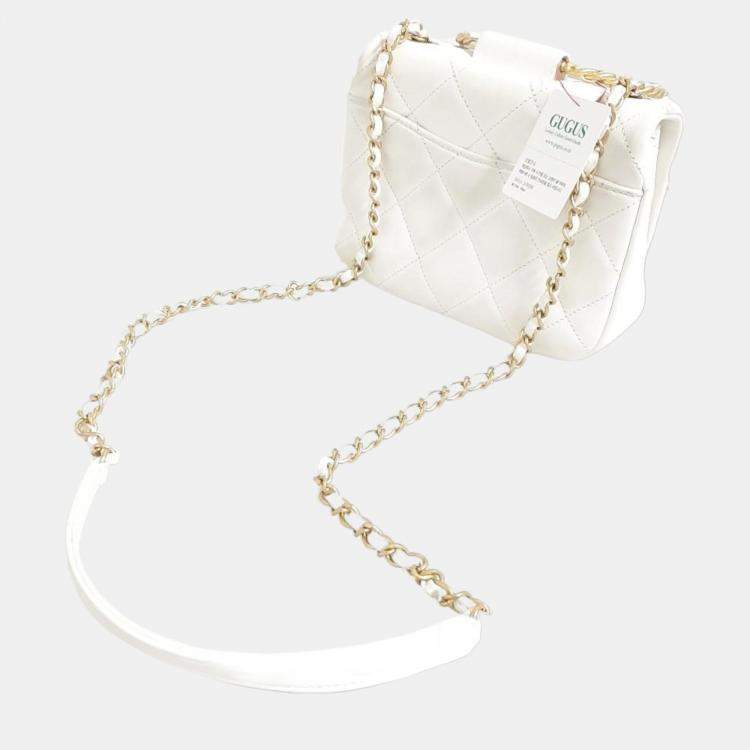 Chanel White Round Top Handle Shoulder Bag
