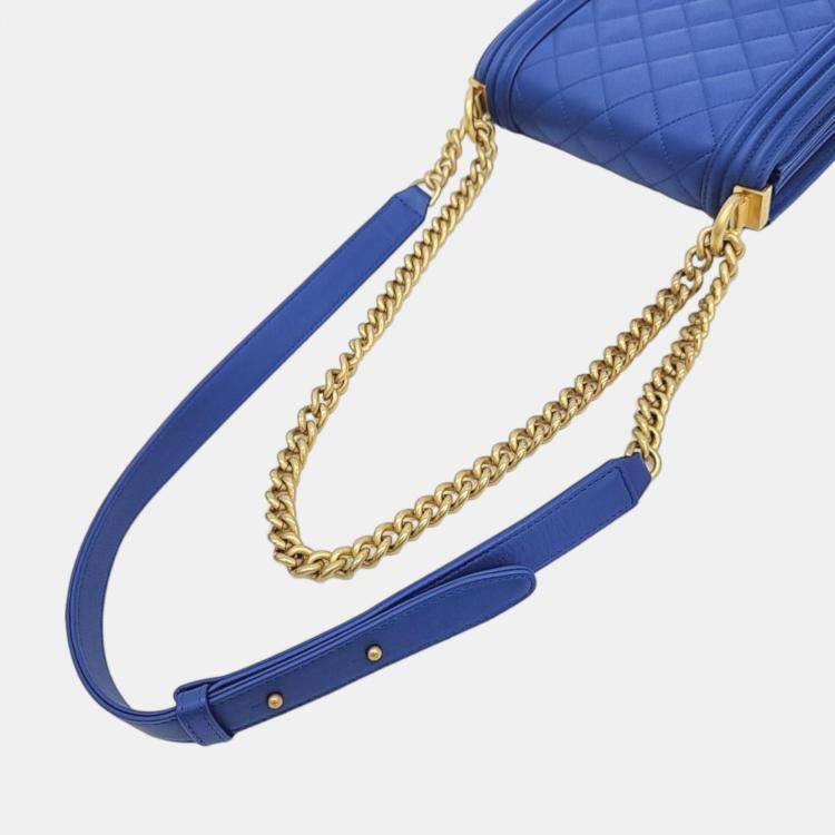 Pre Owned Chanel Blue Leather North South Boy Shoulder Bag
