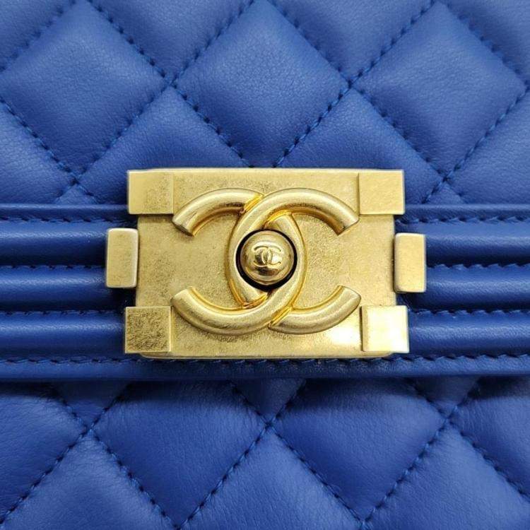 Pre Owned Chanel Blue Leather North South Boy Shoulder Bag