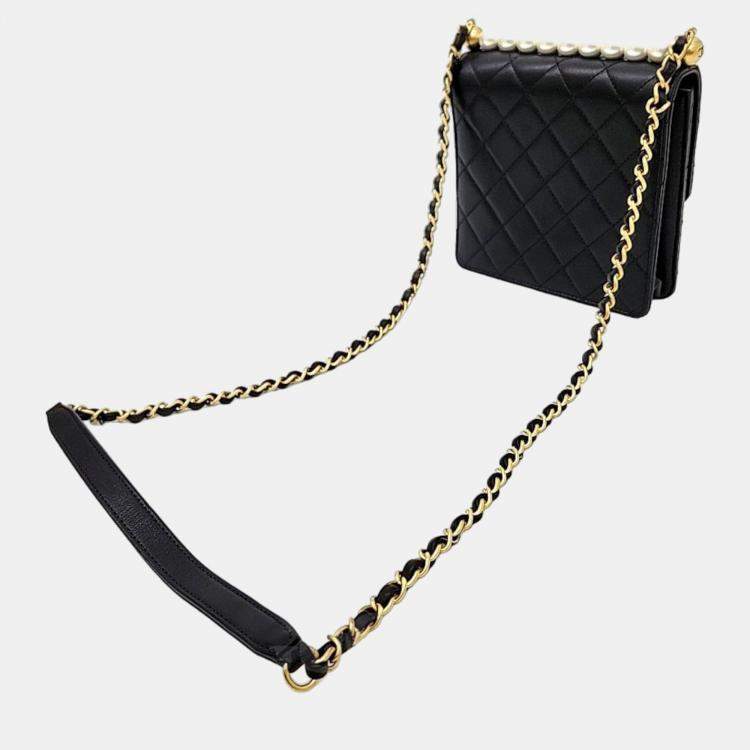 Chanel Black Lambskin Leather Chic Pearl Flap Shoulder Bag