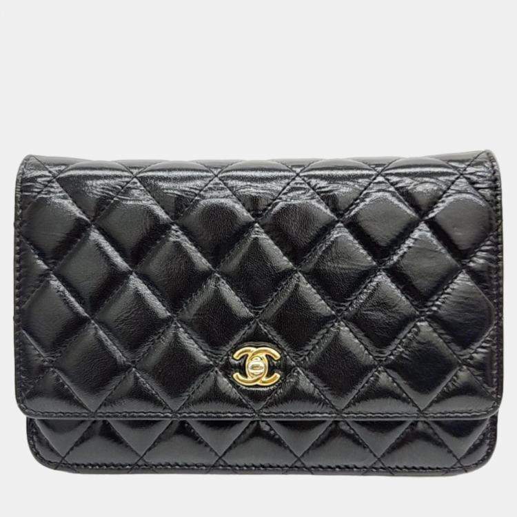 Chanel Black Patent Leather Pearl Crush Wallet on Chain