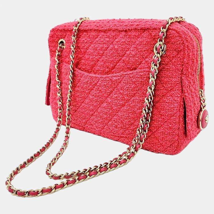 مملوكة مسبقًا Chanel Pink Leather Tweed Camera Shoulder Bag 