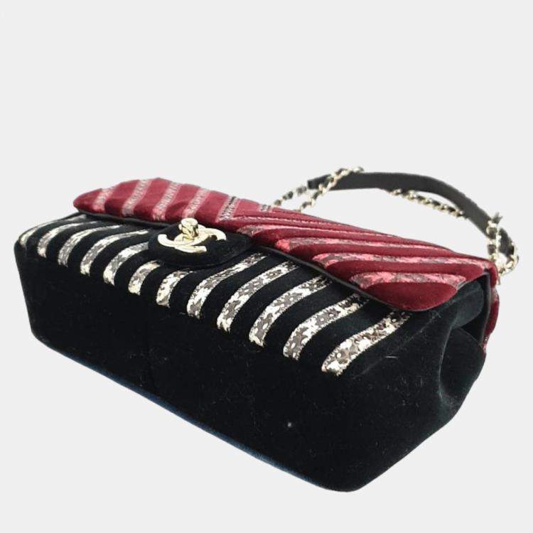 Pre Owned Chanel Multi Leather Velvet CC Python Chevron Limited Edition Flap Bag