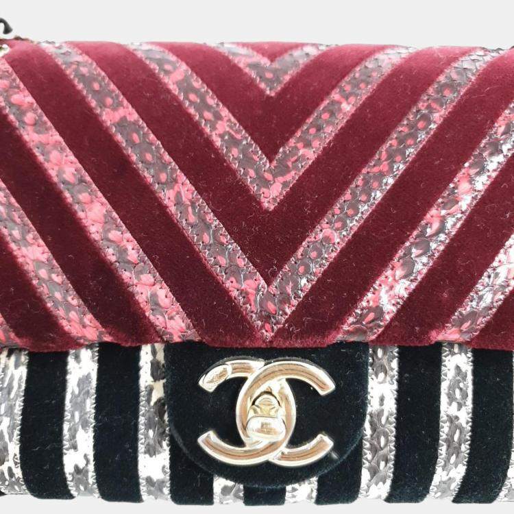 Pre Owned Chanel Multi Leather Velvet CC Python Chevron Limited Edition Flap Bag