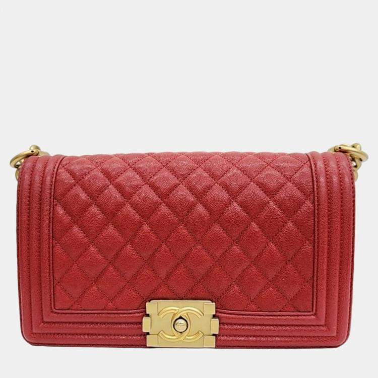 Chanel Le Boy Small Lambskin Leather Shoulder Bag Red