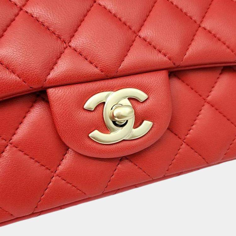 Pre Owned Chanel Red Leather Classic Rectangular Mini Flap Bag