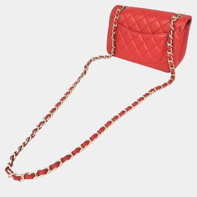 Pre Owned Chanel Red Leather Classic Rectangular Mini Flap Bag