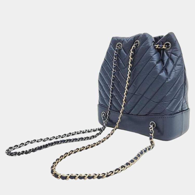 Pre Owned Chanel Blue Leather Small Chevron Gabrielle Backpack