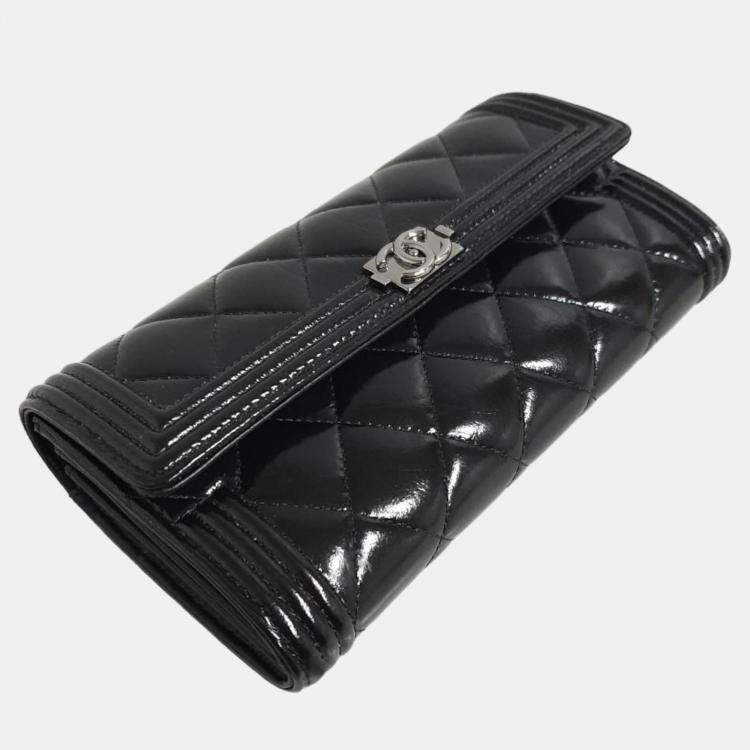 Chanel Black Quilted Patent Leather Boy Wallet On Chain Gold