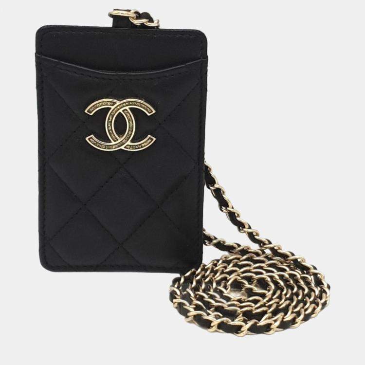 Chanel Black Lambskin Quilted Glitter Card Holder On Chain Wallet Chanel
