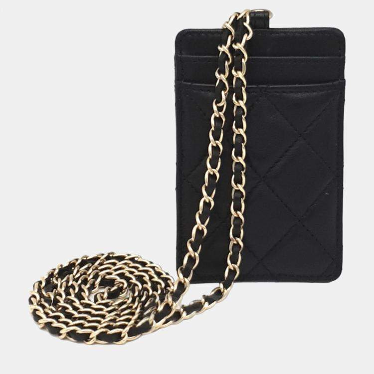 Chanel Black Lambskin Quilted Glitter Card Holder On Chain Wallet Chanel