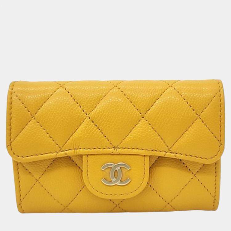 Chanel Yellow Caviar Leather Classic Flap Card Holder CC Wallet Chanel