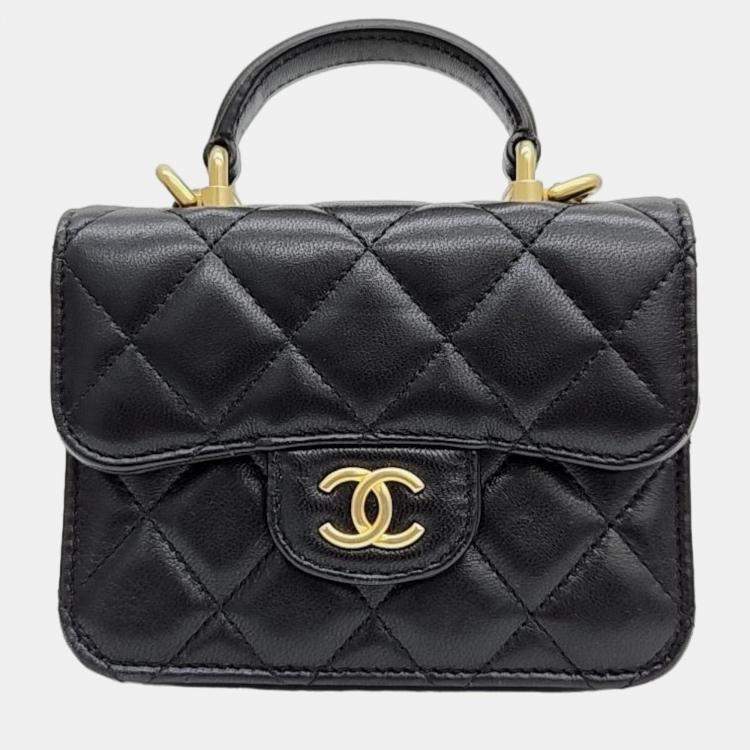 Chanel 23K Leather Chain Top Handle Mini Rectangular Flap Bag Lambskin