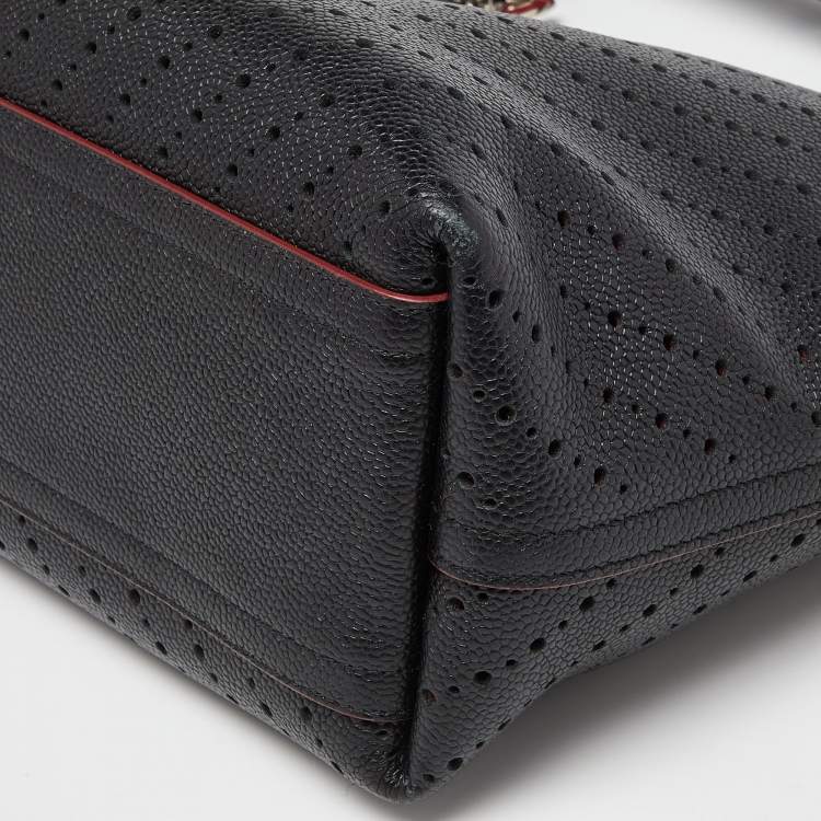 Pre Owned Chanel Black Perforated Caviar Leather Medium Shopper Tote