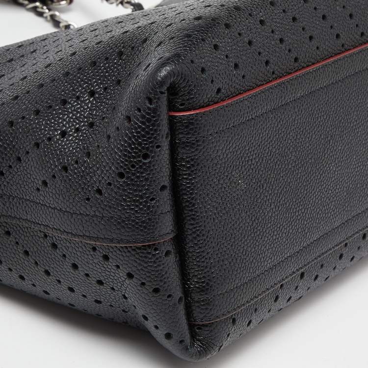 Pre Owned Chanel Black Perforated Caviar Leather Medium Shopper Tote