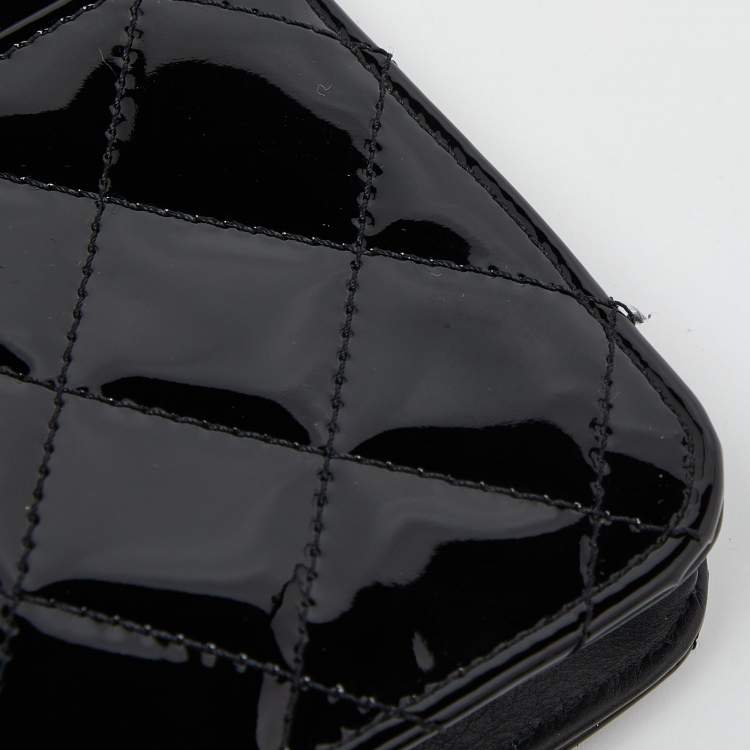 Pre Owned Chanel Black Quilted Patent Leather Brilliant Wallet On Chain