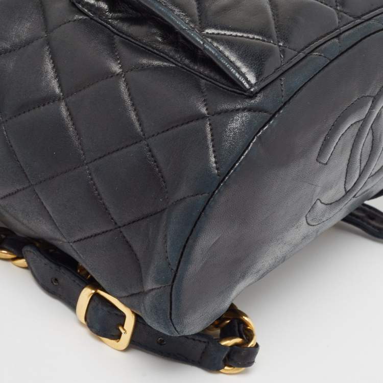 Pre Owned Chanel Black Quilted Leather Vintage Duma Backpack