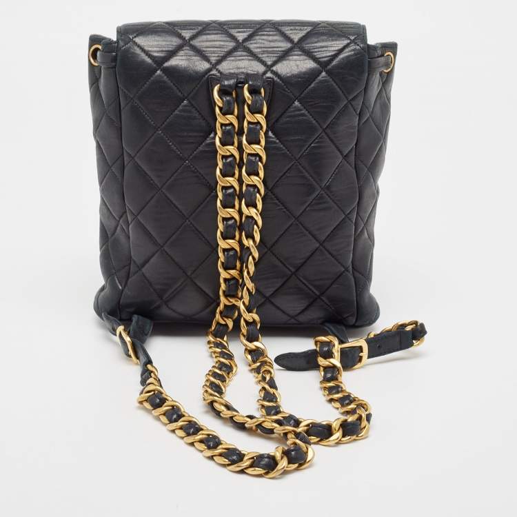 Pre Owned Chanel Black Quilted Leather Vintage Duma Backpack