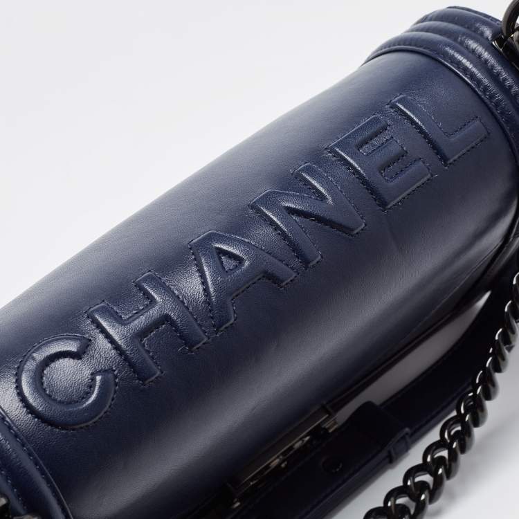Pre Owned Chanel Navy Blue/Black Leather Medium Boy Flap Bag