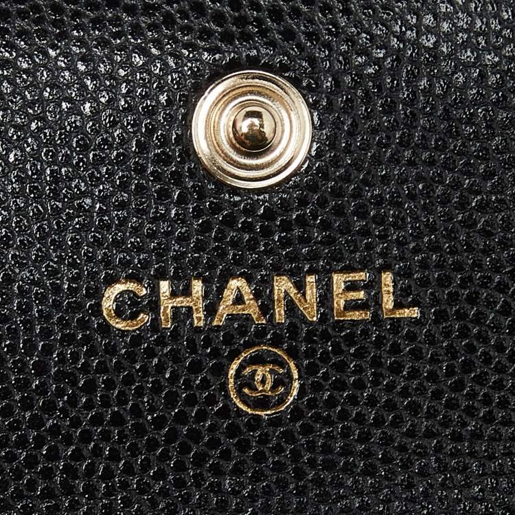 Pre Owned Chanel Black Caviar Leather CC Pearl Flap Chain Coin Purse 