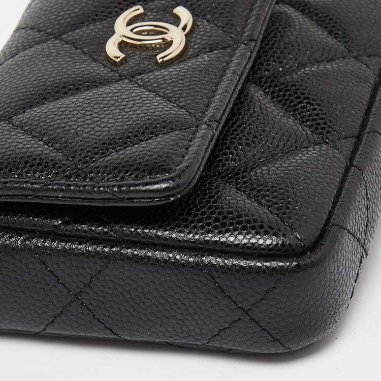 Pre Owned Chanel Black Caviar Leather CC Pearl Flap Chain Coin Purse 