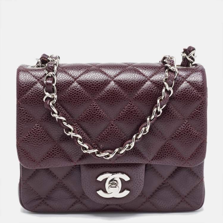 Chanel Vintage Square Classic Single Flap Bag Quilted Caviar Mini