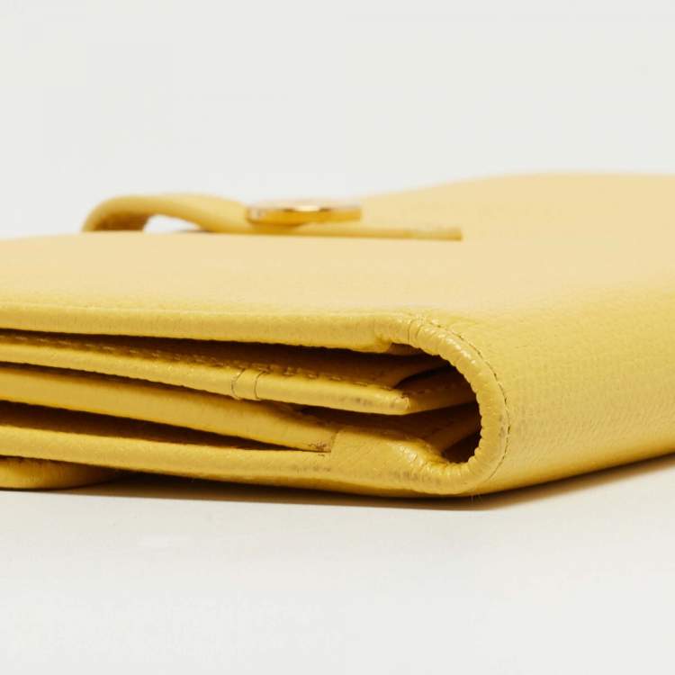 Pre Owned Chanel Yellow Leather CC Flap French Continental Wallet