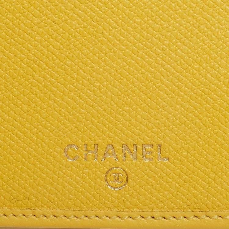 Pre Owned Chanel Yellow Leather CC Flap French Continental Wallet