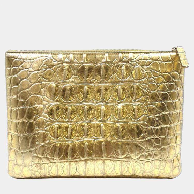 Pre Owned Chanel Gold Leather Clutch