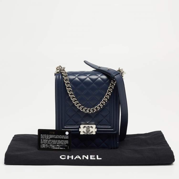 مملوكة مسبقًا Chanel Blue Quilted Leather North South Boy Shoulder Bag