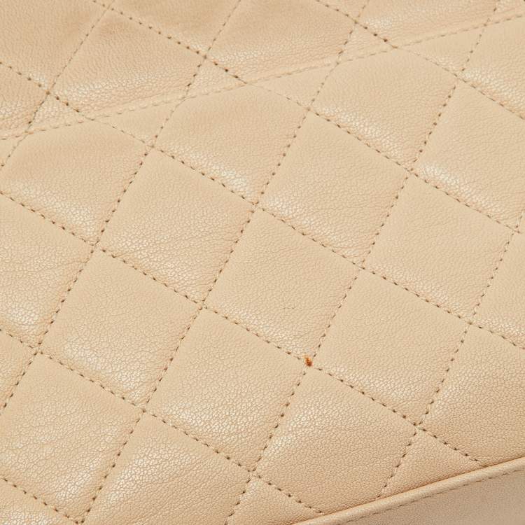 Pre Owned Chanel Beige Quilted Leather Small Trapezio Bag