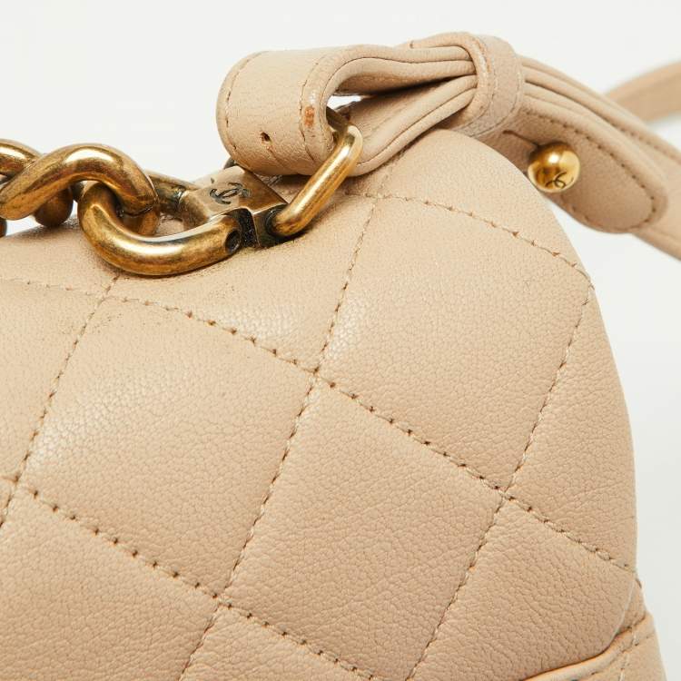 Pre Owned Chanel Beige Quilted Leather Small Trapezio Bag