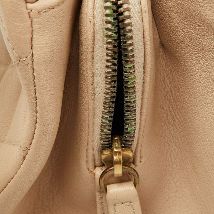 Pre Owned Chanel Beige Quilted Leather Small Trapezio Bag