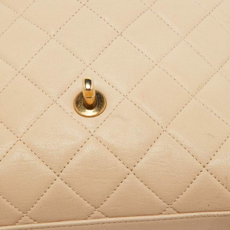Pre Owned Chanel Beige Quilted Leather Small Trapezio Bag