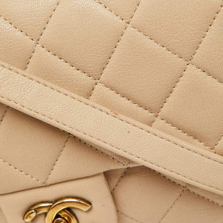 Pre Owned Chanel Beige Quilted Leather Small Trapezio Bag