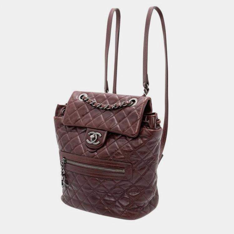 CHANEL Paris salzburg Mountain Maroon Calfskin Leather Backpack