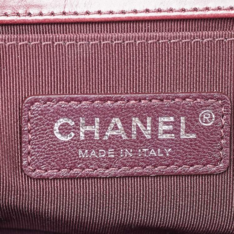 Pre Owned Chanel Red Quilted Leather Medium Interlaced Chained Boy Flap Bag