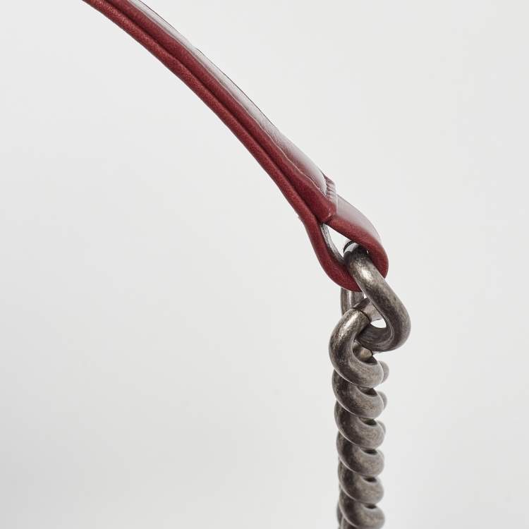 Pre Owned Chanel Red Quilted Leather Medium Interlaced Chained Boy Flap Bag