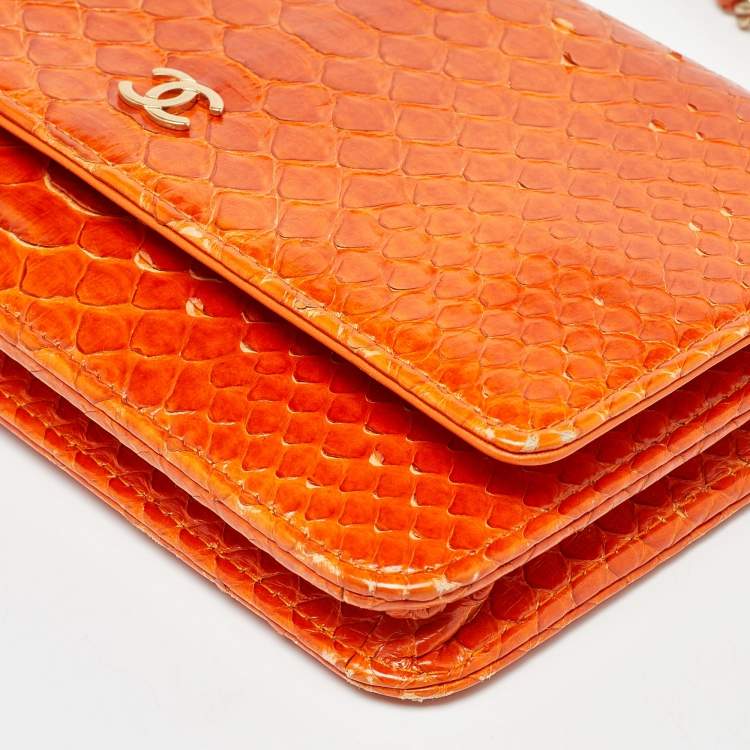 Pre Owned Chanel Orange Python Wallet on Chain