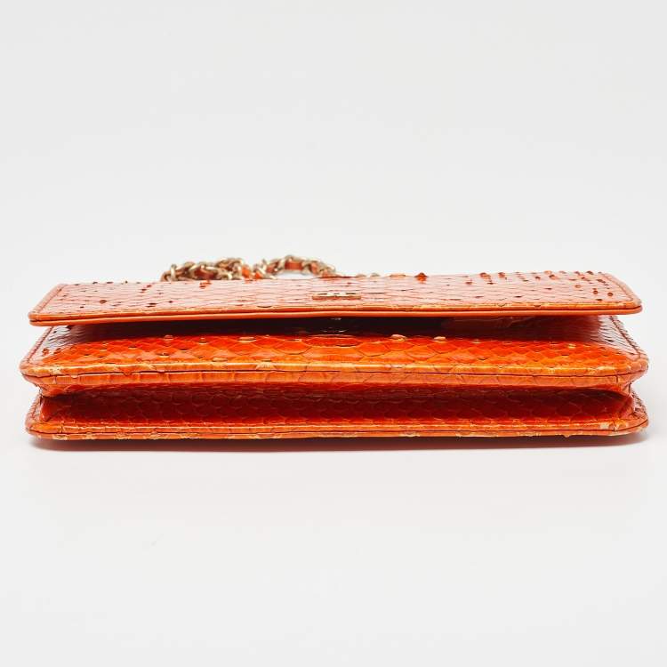 Pre Owned Chanel Orange Python Wallet on Chain