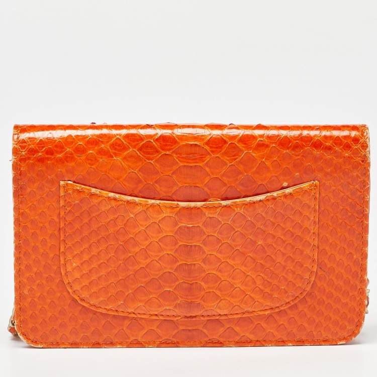 Pre Owned Chanel Orange Python Wallet on Chain