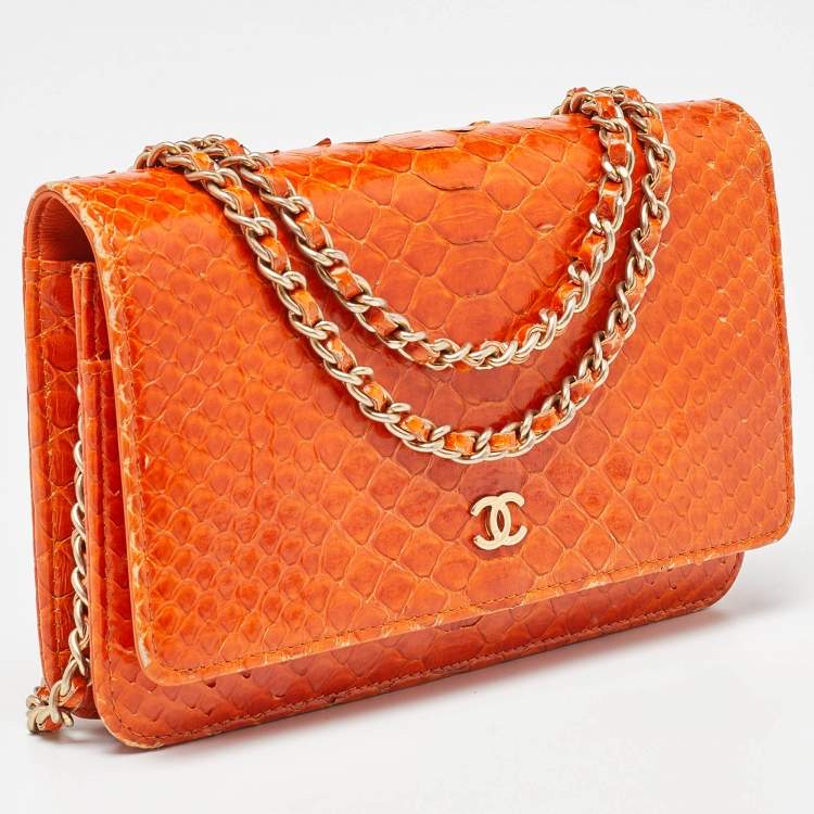 Pre Owned Chanel Orange Python Wallet on Chain