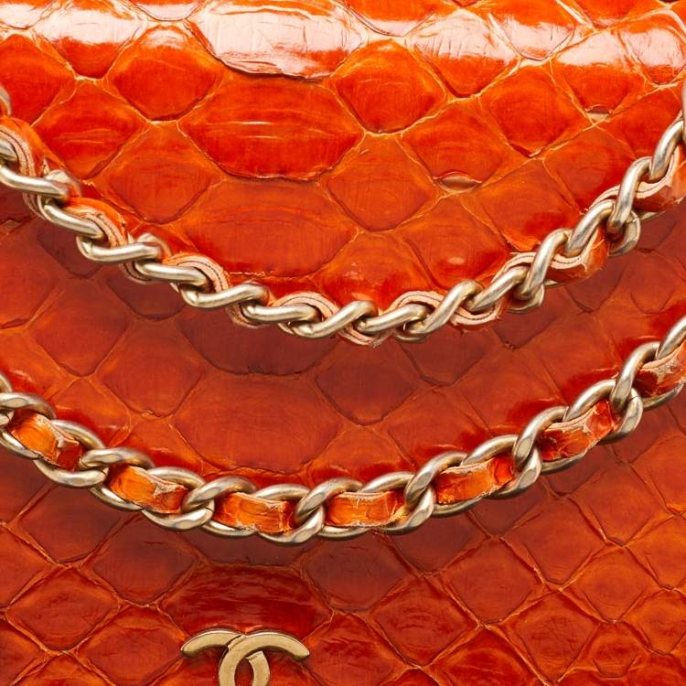 Pre Owned Chanel Orange Python Wallet on Chain