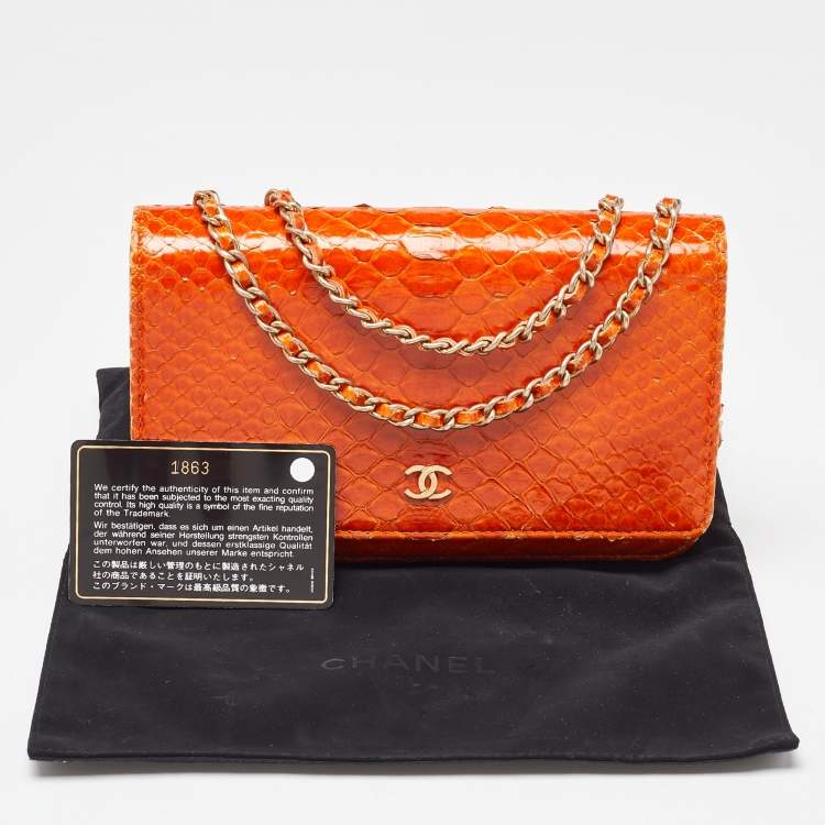 Pre Owned Chanel Orange Python Wallet on Chain