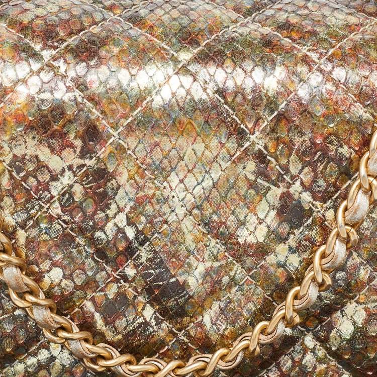 Pre Owned Chanel Metallic Multicolor Python Flap CC Logo Top Handle Bag