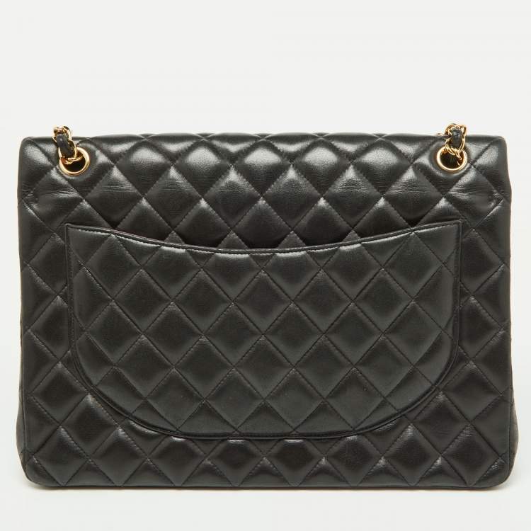 Pre Owned Chanel Black Quilted Leather Maxi Classic Double Flap Bag