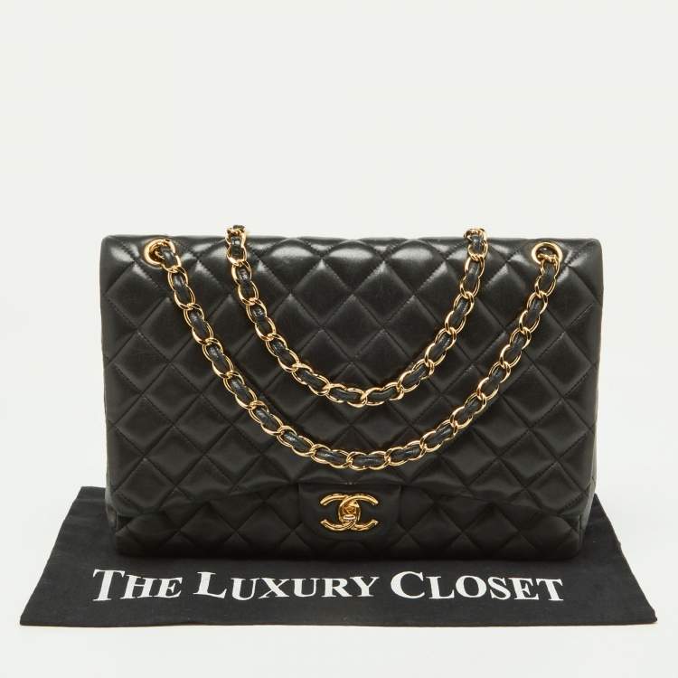 Pre Owned Chanel Black Quilted Leather Maxi Classic Double Flap Bag