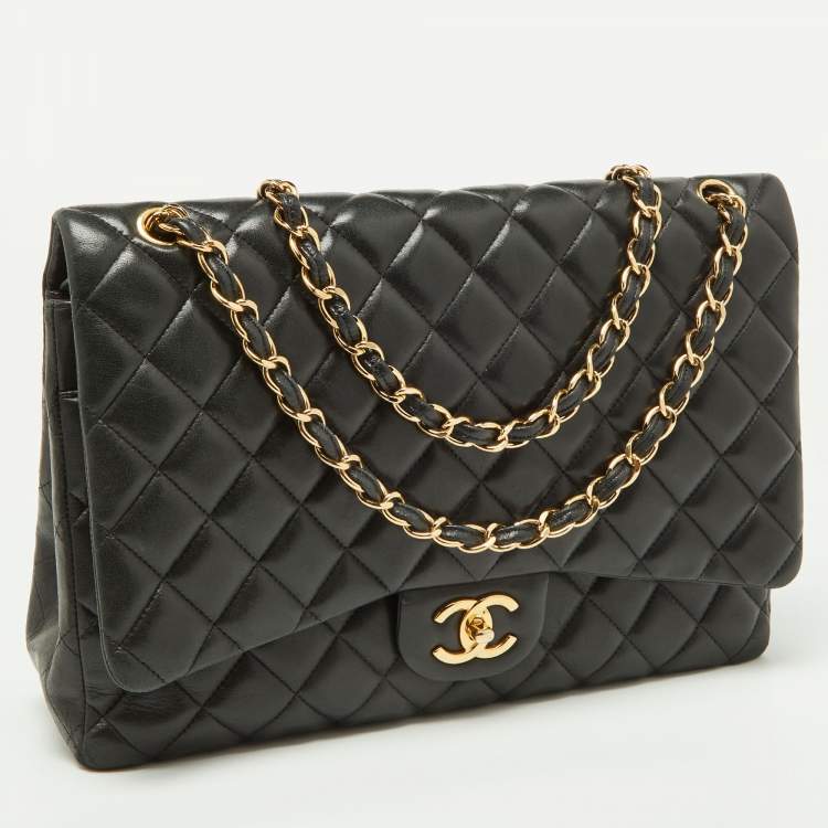Pre Owned Chanel Black Quilted Leather Maxi Classic Double Flap Bag