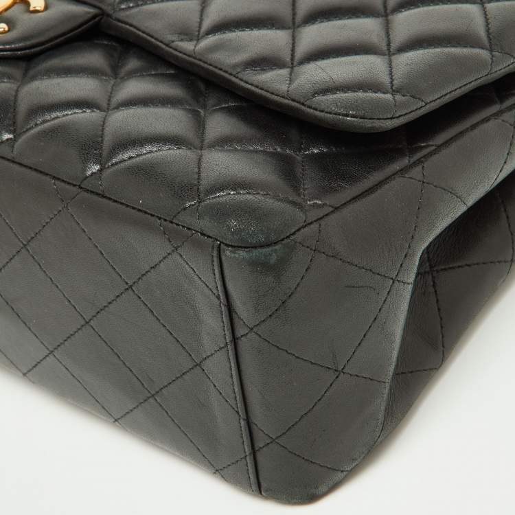 Pre Owned Chanel Black Quilted Leather Maxi Classic Double Flap Bag